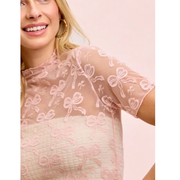 🌟 “The Phoebe" Dusty Rose Bow Mesh Top - Picture 2 of 2